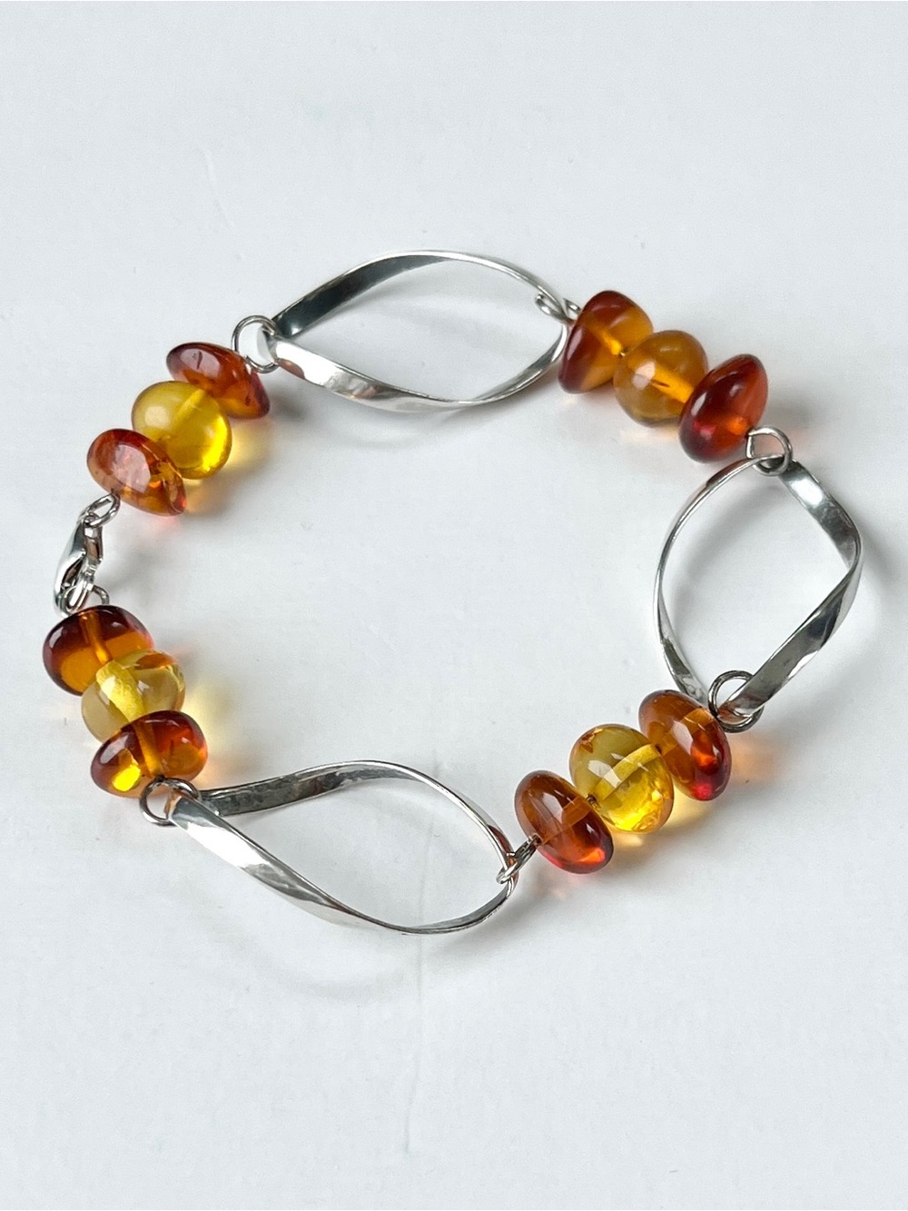 Baltic Amber & Sterling Silver Link Bracelet